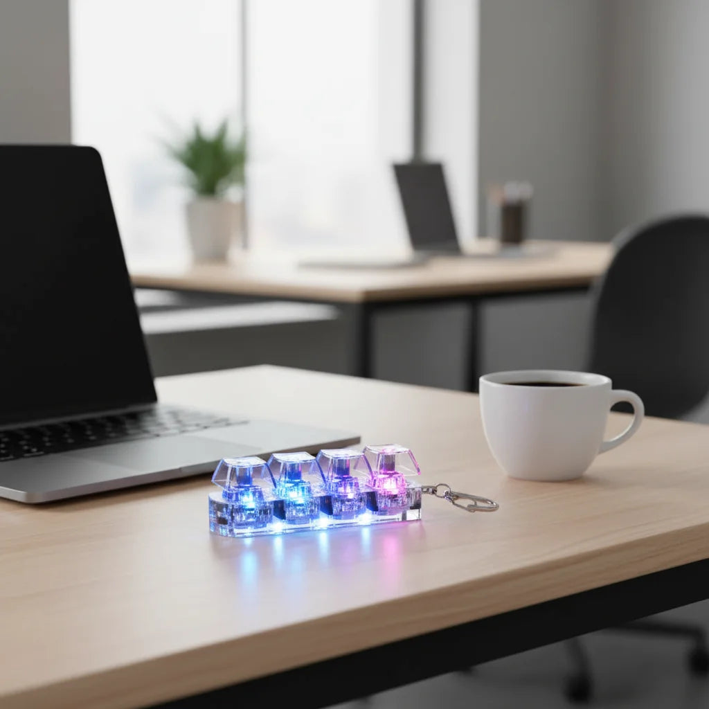  Clear mechanical switch keys held by a hand against a plain background