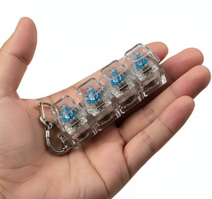 Clear mechanical keyboard or tastatur switch module (fidget toy) with blue springs on a white background, labeled 'Without Light'.